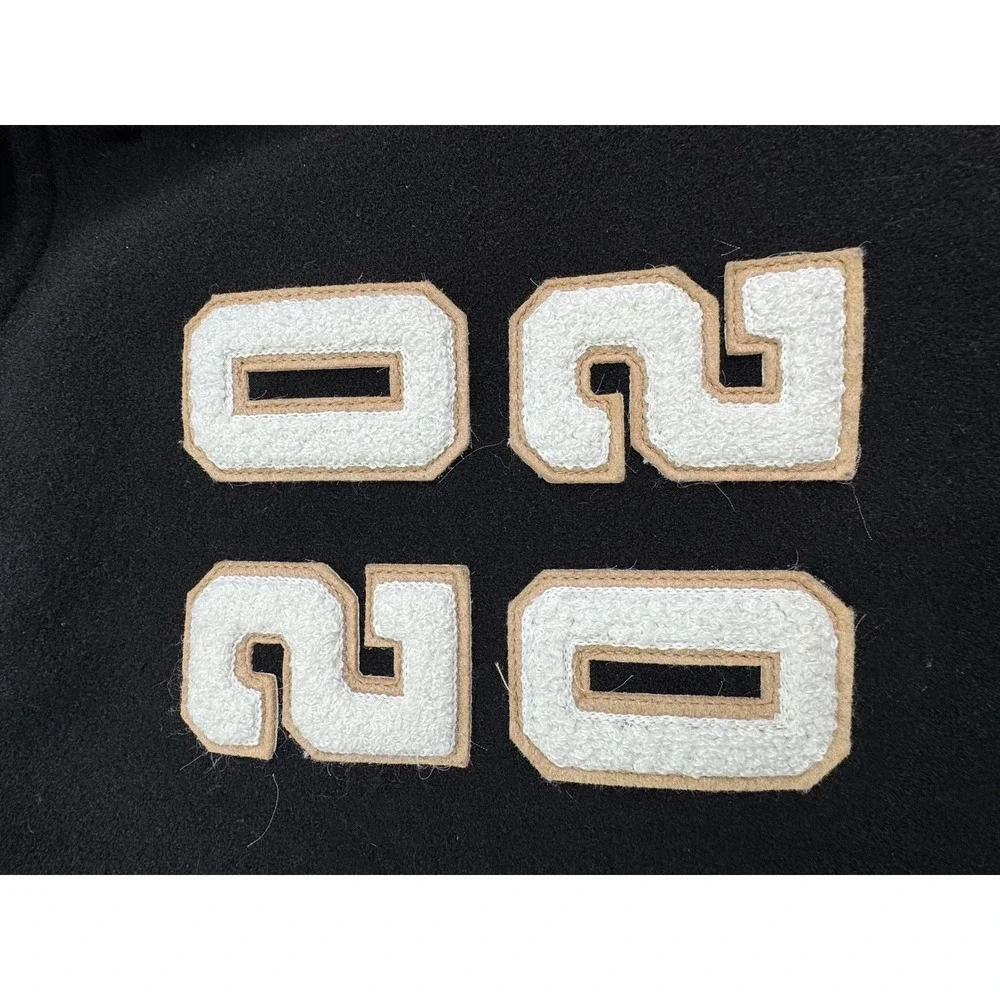 True Religion Hooded Varsity Jacket Black White Chenille Patch XL 51086-00
